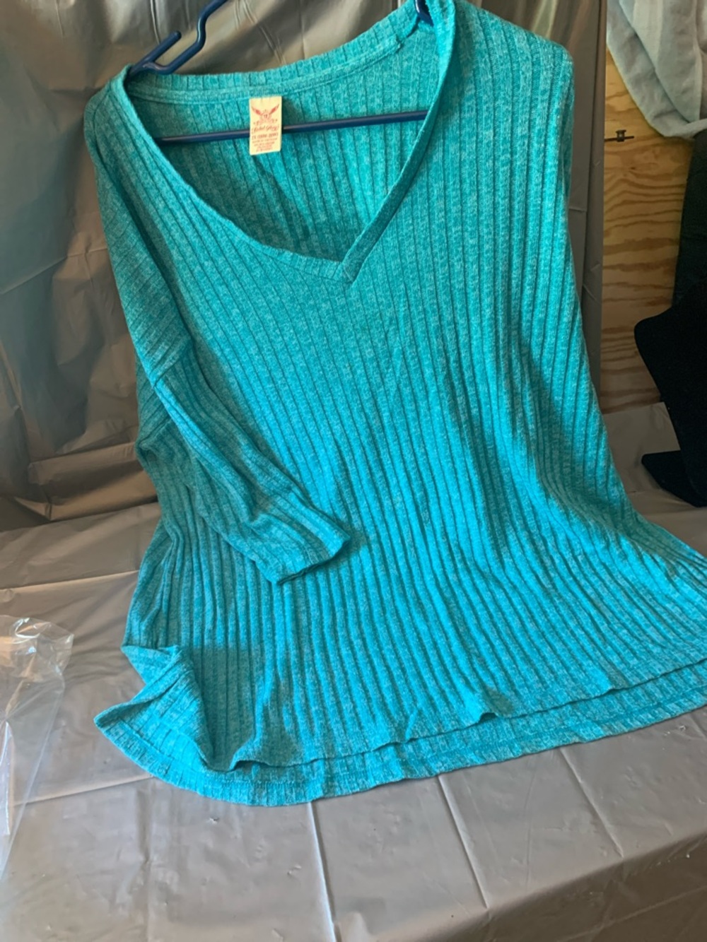 Faded Glory Ribbed V-Neck Tunic Top - Teal